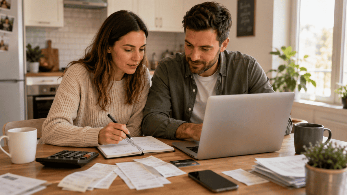 Budgeting for beginners with a couple creating a monthly household budget.