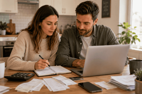 Budgeting for beginners with a couple creating a monthly household budget.