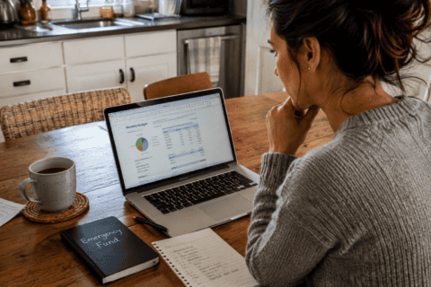 Person reviewing their emergency fund savings plan at home