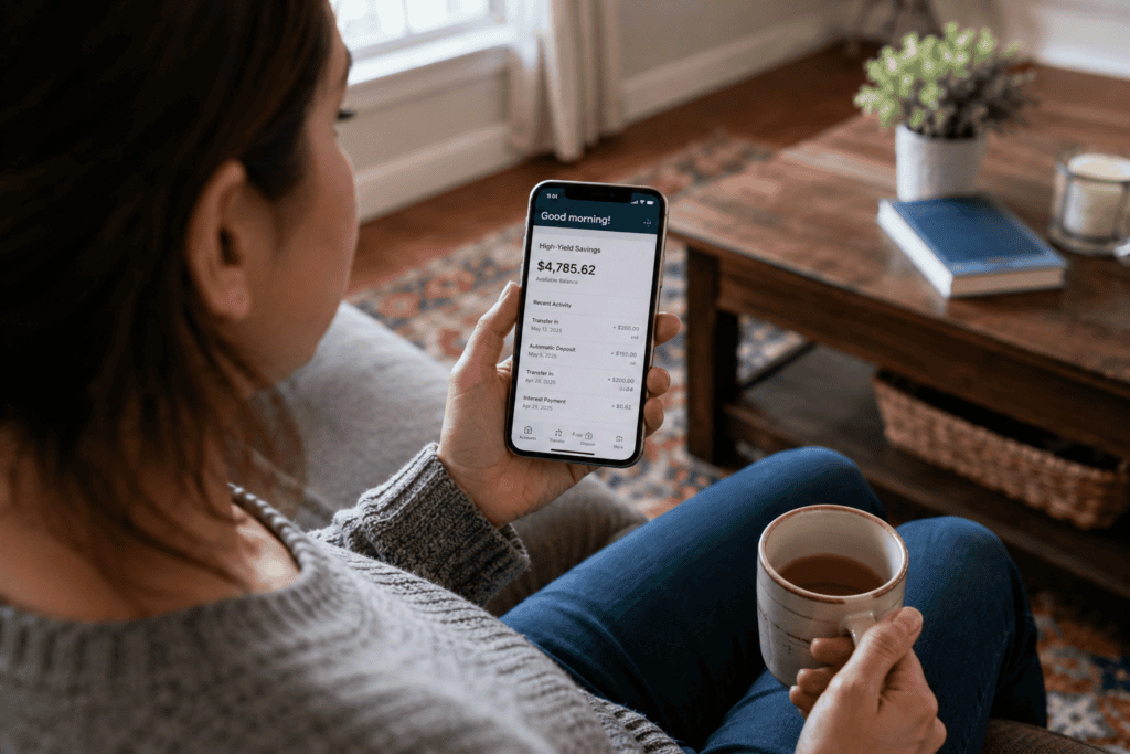 Checking a high-yield savings account balance for an emergency fund