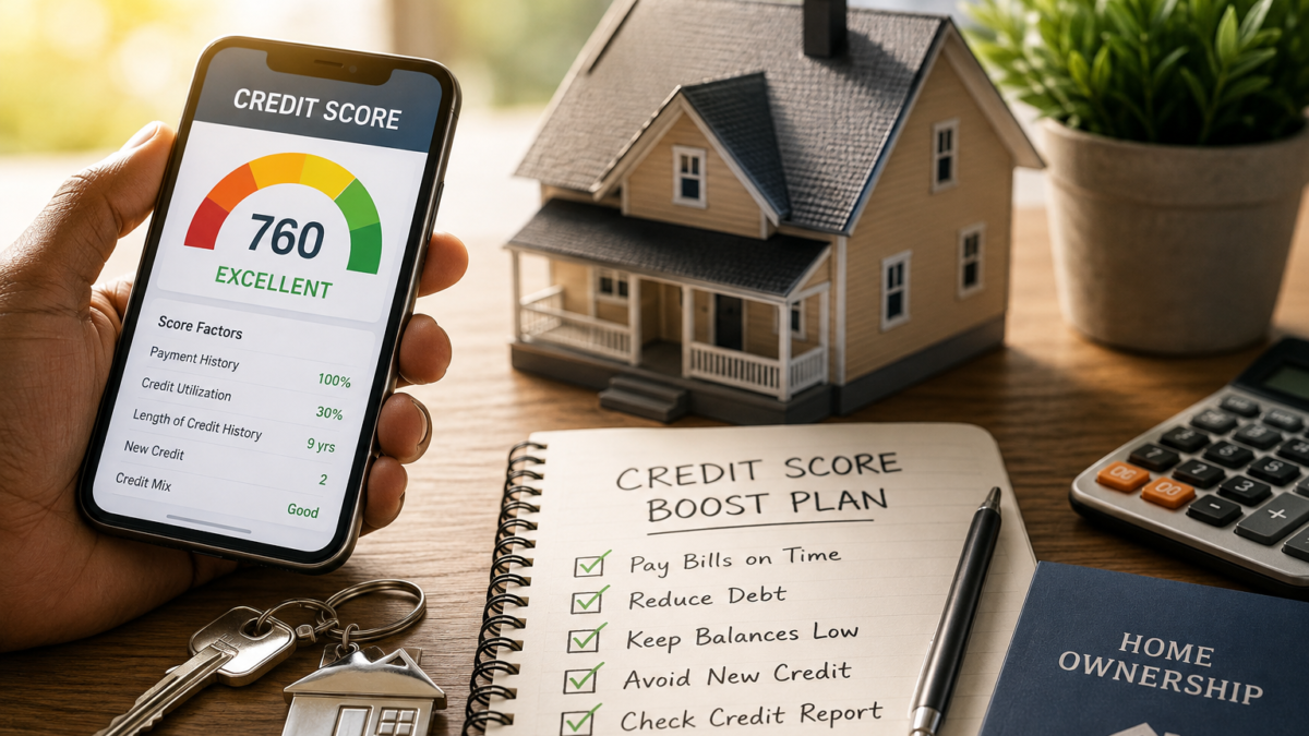 Improve credit score quickly for home ownership with credit score plan and house keys