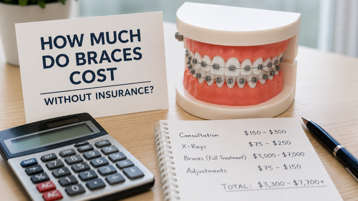 Braces cost without insurance with dental model, calculator, and estimated orthodontic treatment expenses.