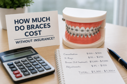 Braces cost without insurance with dental model, calculator, and estimated orthodontic treatment expenses.