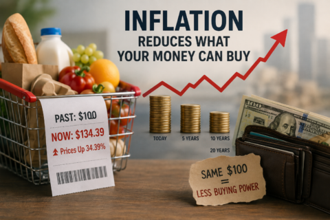 Inflation and purchasing power shown through rising prices and reduced buying power