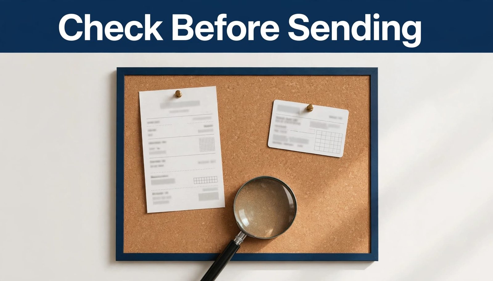 An evidence board with a crypto receipt, wallet card, and magnifying glass.