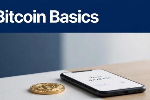 Gold Bitcoin coin beside a smartphone wallet app on a modern desk.