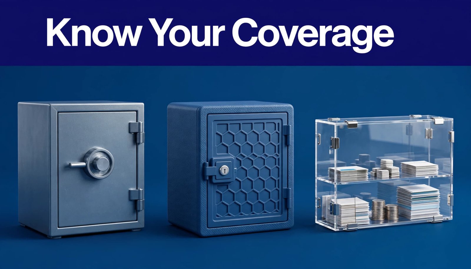 Three financial containers represent bank, credit union, and brokerage protection.