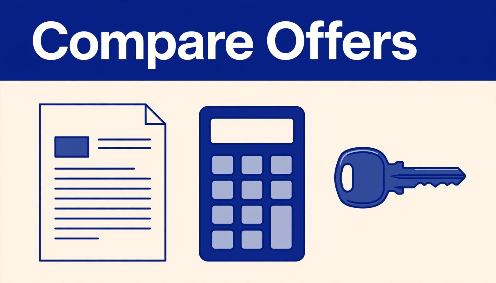 A loan estimate, house key, and calculator sit beneath a blue