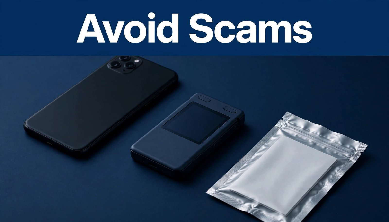 A phone and hardware wallet sit beside a sealed recovery backup.